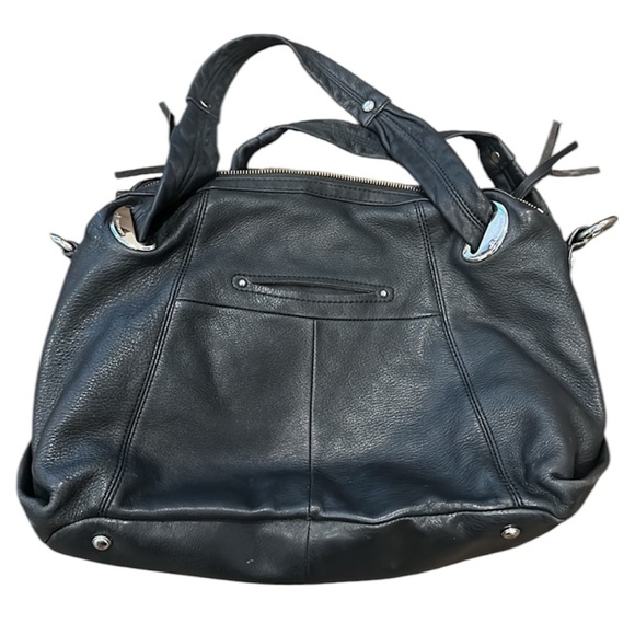 B Mackowsky Black Leather Tote/Shoulder Bag Silver Hardware Pockets Charm LN - Picture 8 of 12